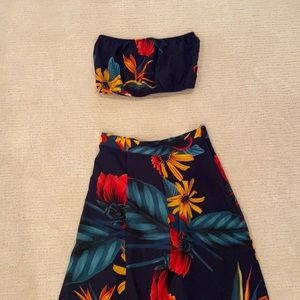 Three piece, floral outfit with slit